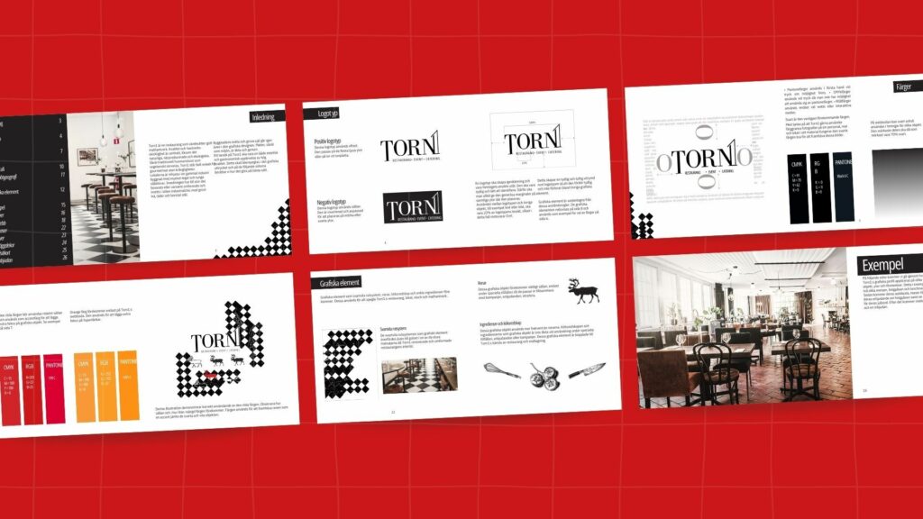 Till restaurang Torn1 tog vi fram en ny grafisk identitet som skulle återspegla känslan kunderna får av att gå in i den gamla industribyggnaden.